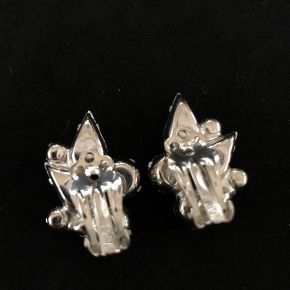 Vintage Garne Gray Pink Rhinestone Clip Earrings - Picture 3 of 6